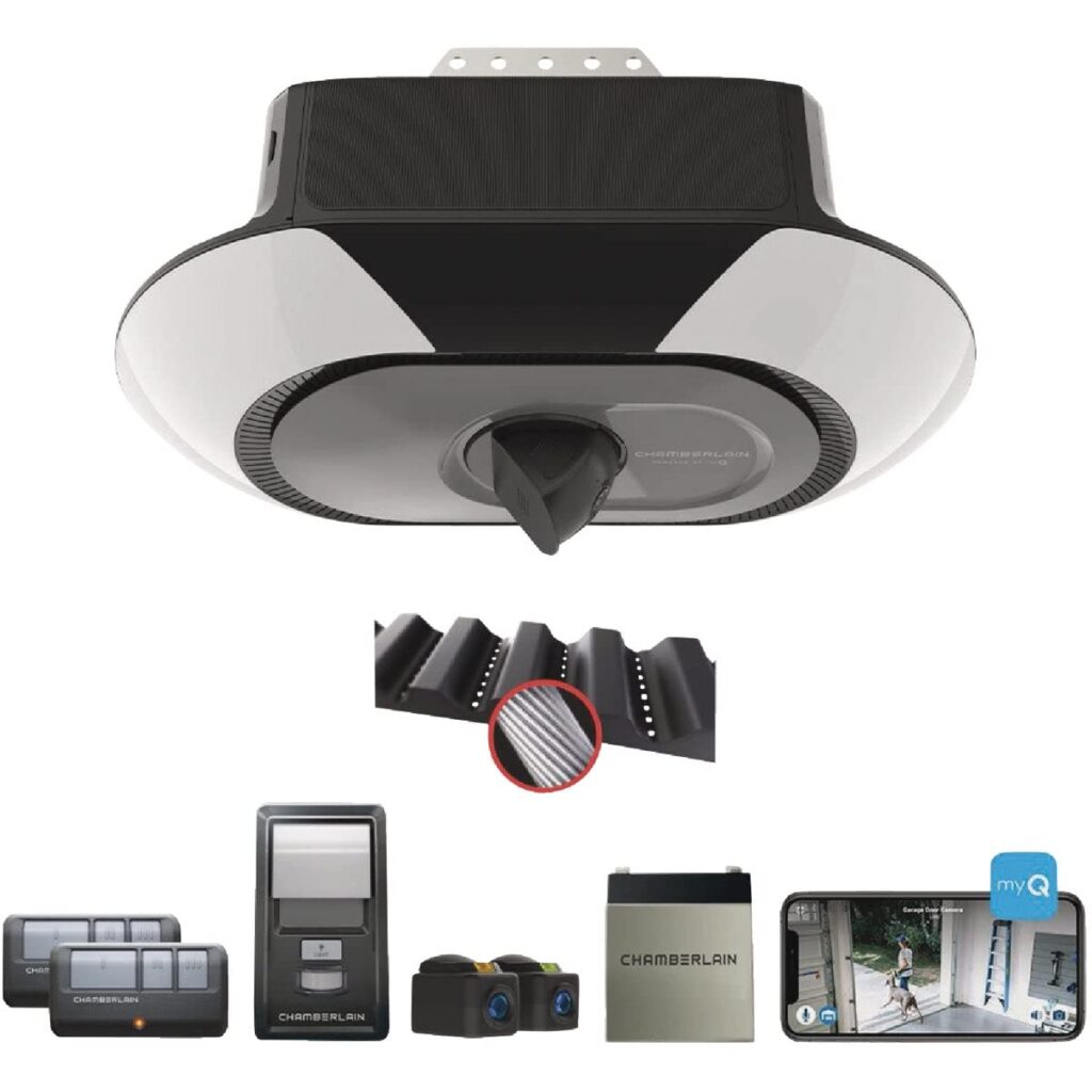 B4505TC Smartphone control: Control, secure and monitor the garage with the myQ app- anytime, from anywhere. Quiet operation: An ultra-quiet DC motor and belt drive system ensures comfortable living spaces near the garage. Trusted security: Security+ 2.0 technology provides unmatched encryption